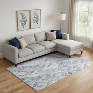 HomeRoots 8' X 10' Denim Blue and Ivory Geometric Area Rug - Washable, UV-Protected, Soft & Stylish Design 667591