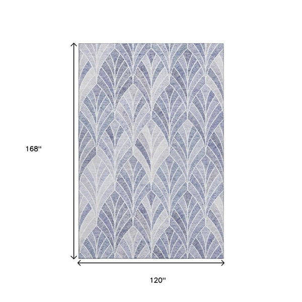 HomeRoots 10' Denim Blue & Ivory Geometric Area Rug - UV Protected, Washable, Durable for High-Traffic Spaces 667593