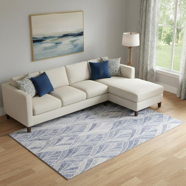 HomeRoots 10' Denim Blue & Ivory Geometric Area Rug - UV Protected, Washable, Durable for High-Traffic Spaces 667593