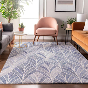 HomeRoots 10' Denim Blue & Ivory Geometric Area Rug - UV Protected, Washable, Durable for High-Traffic Spaces 667593