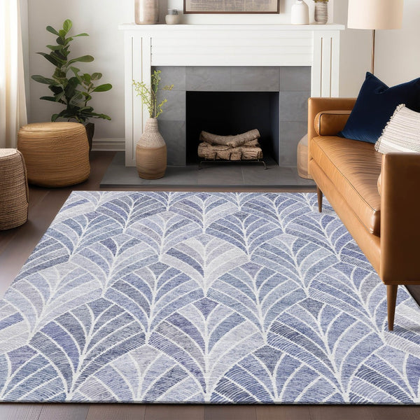 HomeRoots 10' Denim Blue & Ivory Geometric Area Rug - UV Protected, Washable, Durable for High-Traffic Spaces 667593