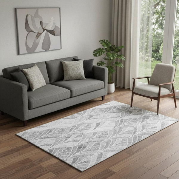HomeRoots 5' X 8' Gray And Ivory Geometric Area Rug - Washable, UV Protected, Durable, and Stylish Décor Solution 667595