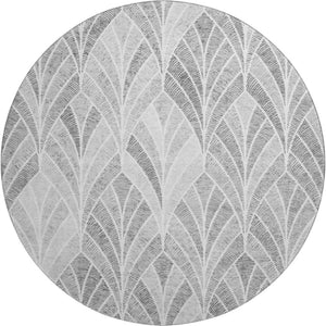 HomeRoots 8' Gray and Ivory Geometric Washable Round Rug - Stylish, Durable, and UV-Protected for Every Home 667596