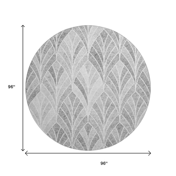 HomeRoots 8' Gray and Ivory Geometric Washable Round Rug - Stylish, Durable, and UV-Protected for Every Home 667596