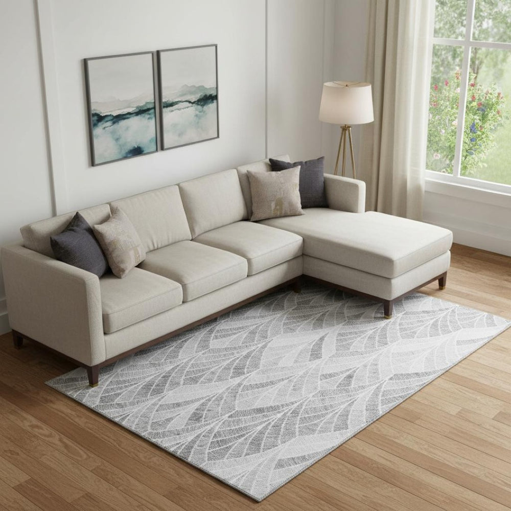 HomeRoots 8' X 10' Stylish Gray & Ivory Geometric Washable Area Rug with UV Protection for Busy Homes 667597