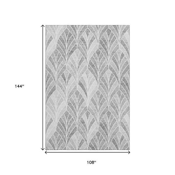 HomeRoots 9' X 12' Gray And Ivory Geometric Washable Area Rug - Modern, UV-Protected, Perfect for Busy Homes! 667598
