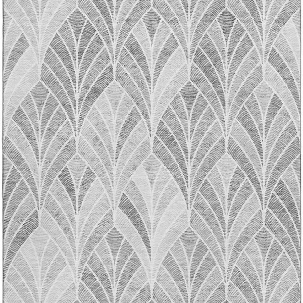 HomeRoots 9' X 12' Gray And Ivory Geometric Washable Area Rug - Modern, UV-Protected, Perfect for Busy Homes! 667598