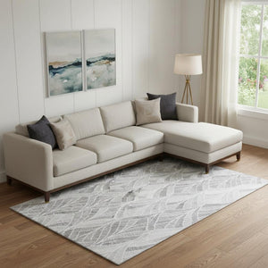 HomeRoots 10' Gray & Ivory Geometric Washable Area Rug - Durable, Stain-Resistant, UV-Protected for High-Traffic Homes 667599