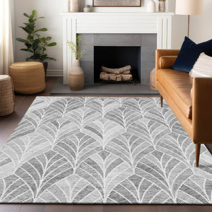 HomeRoots 10' Gray & Ivory Geometric Washable Area Rug - Durable, Stain-Resistant, UV-Protected for High-Traffic Homes 667599