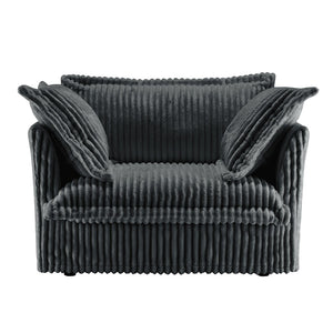 English Elm Slip-covered Deep Seat Armchair Soft Grey Corduroy with Oversized Pillows for Living Room W3041P292344