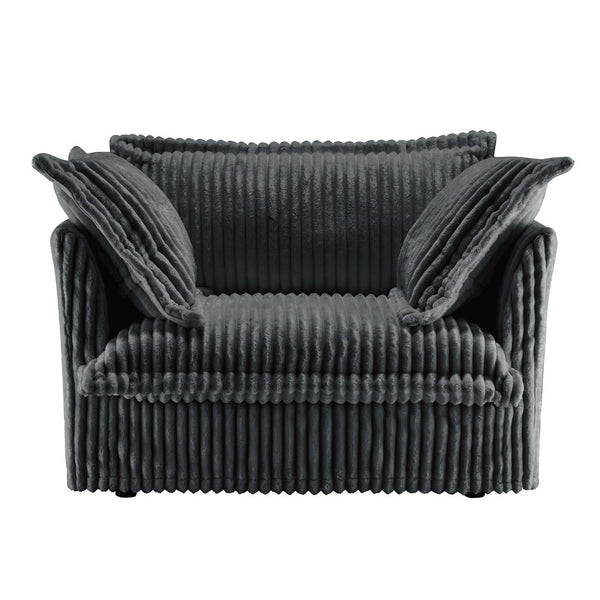 English Elm Slip-covered Deep Seat Armchair Soft Grey Corduroy with Oversized Pillows for Living Room W3041P292344