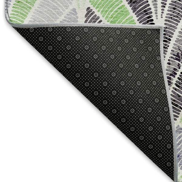 HomeRoots 8' Stylish Green, Purple & Ivory Geometric Washable Round Rug with UV Protection for Any Room 667602