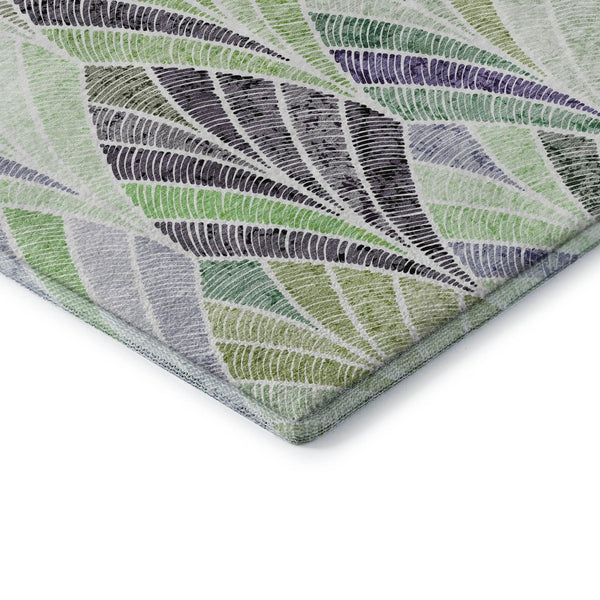 HomeRoots 8' Stylish Green, Purple & Ivory Geometric Washable Round Rug with UV Protection for Any Room 667602