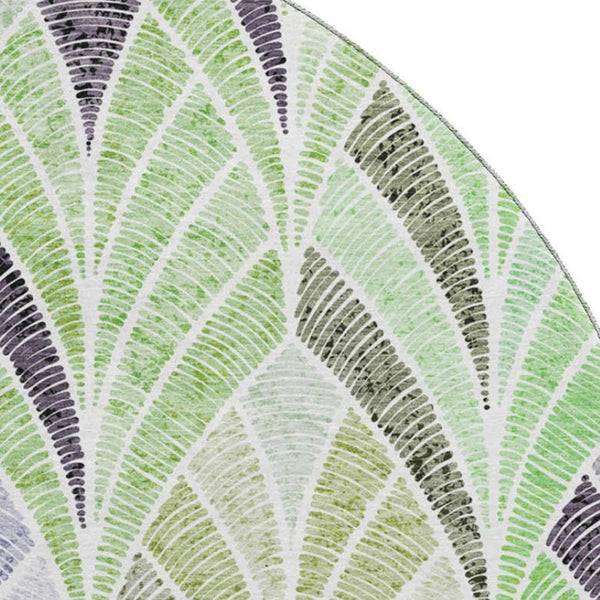 HomeRoots 8' Stylish Green, Purple & Ivory Geometric Washable Round Rug with UV Protection for Any Room 667602
