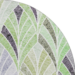 HomeRoots 8' Stylish Green, Purple & Ivory Geometric Washable Round Rug with UV Protection for Any Room 667602