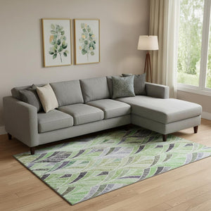 HomeRoots 8' X 10' Geometric Washable Area Rug - Bold Green, Purple & Ivory Design with UV Protection & Stain Resistance 667603