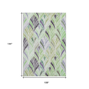 HomeRoots 9' X 12' Geometric Area Rug in Green, Purple & Ivory - Washable, UV Protected & Kid-Friendly 667604