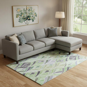 HomeRoots 9' X 12' Geometric Area Rug in Green, Purple & Ivory - Washable, UV Protected & Kid-Friendly 667604