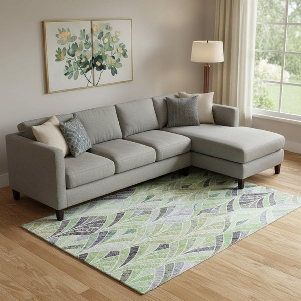 HomeRoots 9' X 12' Geometric Area Rug in Green, Purple & Ivory - Washable, UV Protected & Kid-Friendly 667604