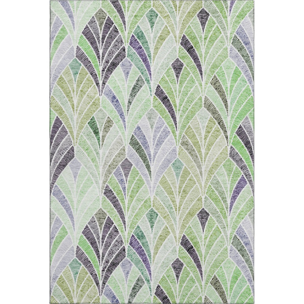 HomeRoots 9' X 12' Geometric Area Rug in Green, Purple & Ivory - Washable, UV Protected & Kid-Friendly 667604