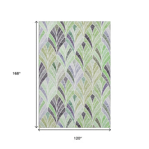 HomeRoots 10' Geometric Washable Area Rug in Green, Purple & Ivory - UV Protected, Pet-Friendly, Easy Care 667605