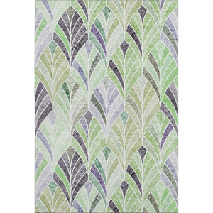 HomeRoots 10' Geometric Washable Area Rug in Green, Purple & Ivory - UV Protected, Pet-Friendly, Easy Care 667605
