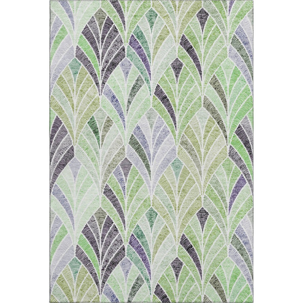 HomeRoots 10' Geometric Washable Area Rug in Green, Purple & Ivory - UV Protected, Pet-Friendly, Easy Care 667605