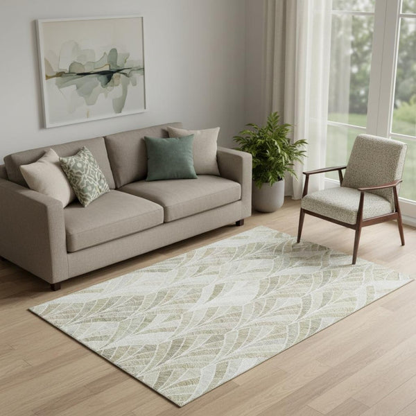 HomeRoots 5' X 8' Khaki Beige & Ivory Geometric Area Rug - Washable, UV Protected, Durable & Easy Care Design 667607