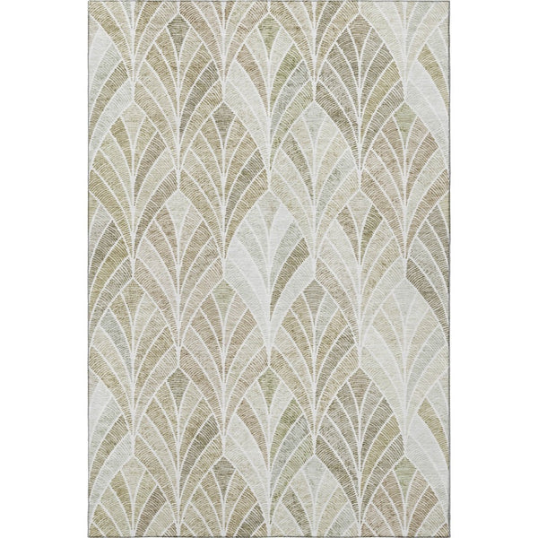 HomeRoots 5' X 8' Khaki Beige & Ivory Geometric Area Rug - Washable, UV Protected, Durable & Easy Care Design 667607