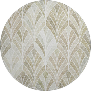 HomeRoots 8' Khaki Beige & Ivory Geometric Round Rug – Washable, UV Protected, Perfect for Family Spaces! 667608