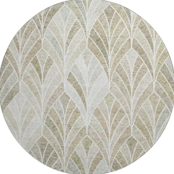 HomeRoots 8' Khaki Beige & Ivory Geometric Round Rug – Washable, UV Protected, Perfect for Family Spaces! 667608