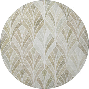 HomeRoots 8' Khaki Beige & Ivory Geometric Round Rug – Washable, UV Protected, Perfect for Family Spaces! 667608