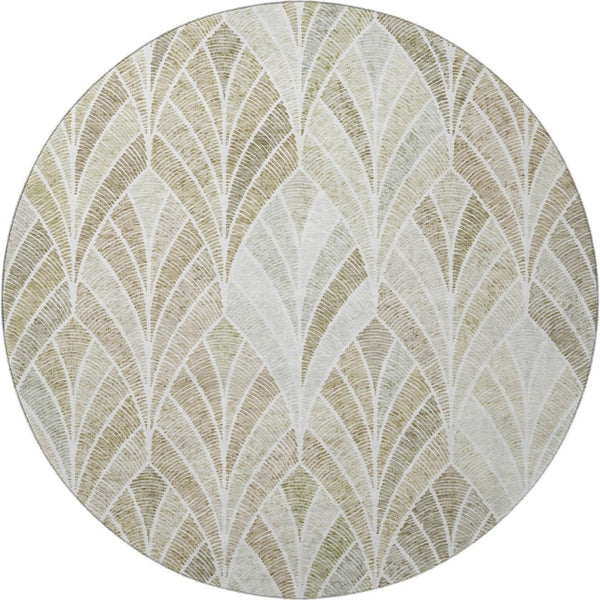 HomeRoots 8' Khaki Beige & Ivory Geometric Round Rug – Washable, UV Protected, Perfect for Family Spaces! 667608