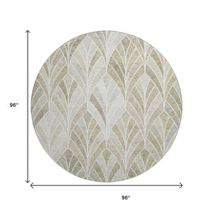 HomeRoots 8' Khaki Beige & Ivory Geometric Round Rug – Washable, UV Protected, Perfect for Family Spaces! 667608