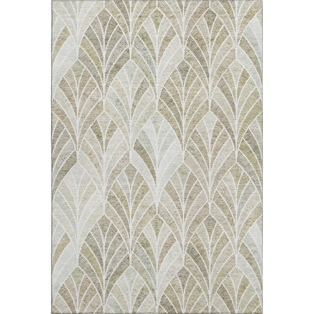 HomeRoots 9' X 12' Stylish Khaki Beige & Ivory Geometric Washable Area Rug with UV Protection for Homes 667610