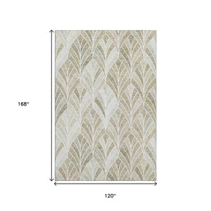 HomeRoots 10' Khaki Beige and Ivory Geometric Area Rug - Stylish, Washable, UV-Protected for Modern Homes 667611