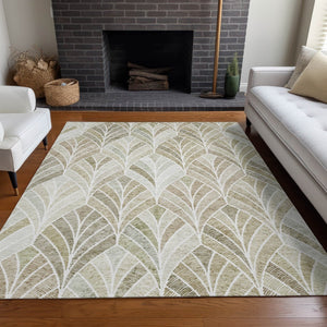 HomeRoots 10' Khaki Beige and Ivory Geometric Area Rug - Stylish, Washable, UV-Protected for Modern Homes 667611