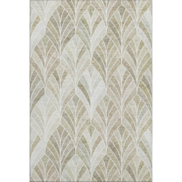 HomeRoots 10' Khaki Beige and Ivory Geometric Area Rug - Stylish, Washable, UV-Protected for Modern Homes 667611