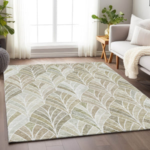 HomeRoots 10' Khaki Beige and Ivory Geometric Area Rug - Stylish, Washable, UV-Protected for Modern Homes 667611