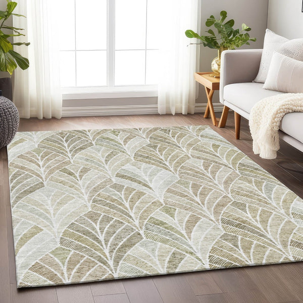 HomeRoots 10' Khaki Beige and Ivory Geometric Area Rug - Stylish, Washable, UV-Protected for Modern Homes 667611