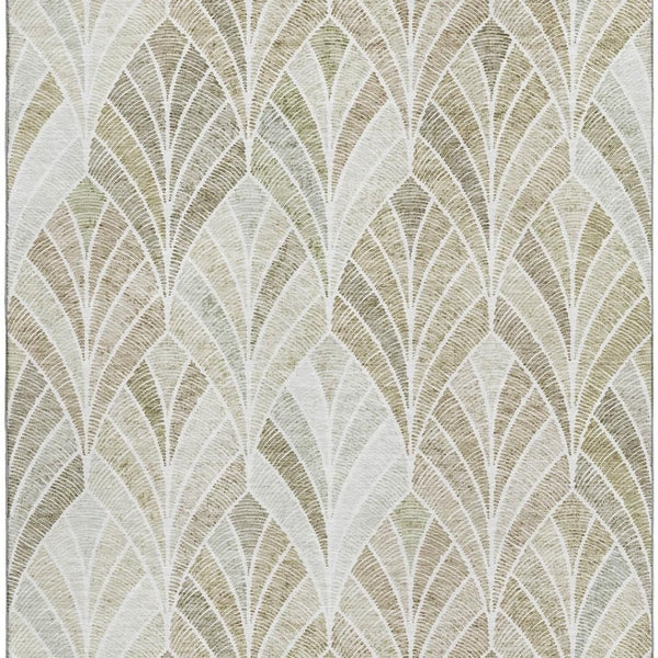 HomeRoots 10' Khaki Beige and Ivory Geometric Area Rug - Stylish, Washable, UV-Protected for Modern Homes 667611