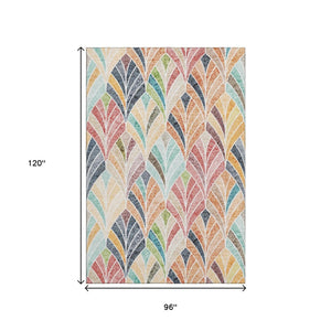 HomeRoots 8' X 10' Vibrant Orange, Gold & Blue Geometric Area Rug - Washable, UV Protected & Stain Resistant! 667615