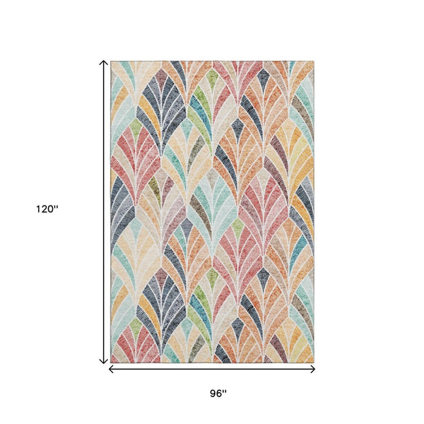 HomeRoots 8' X 10' Vibrant Orange, Gold & Blue Geometric Area Rug - Washable, UV Protected & Stain Resistant! 667615
