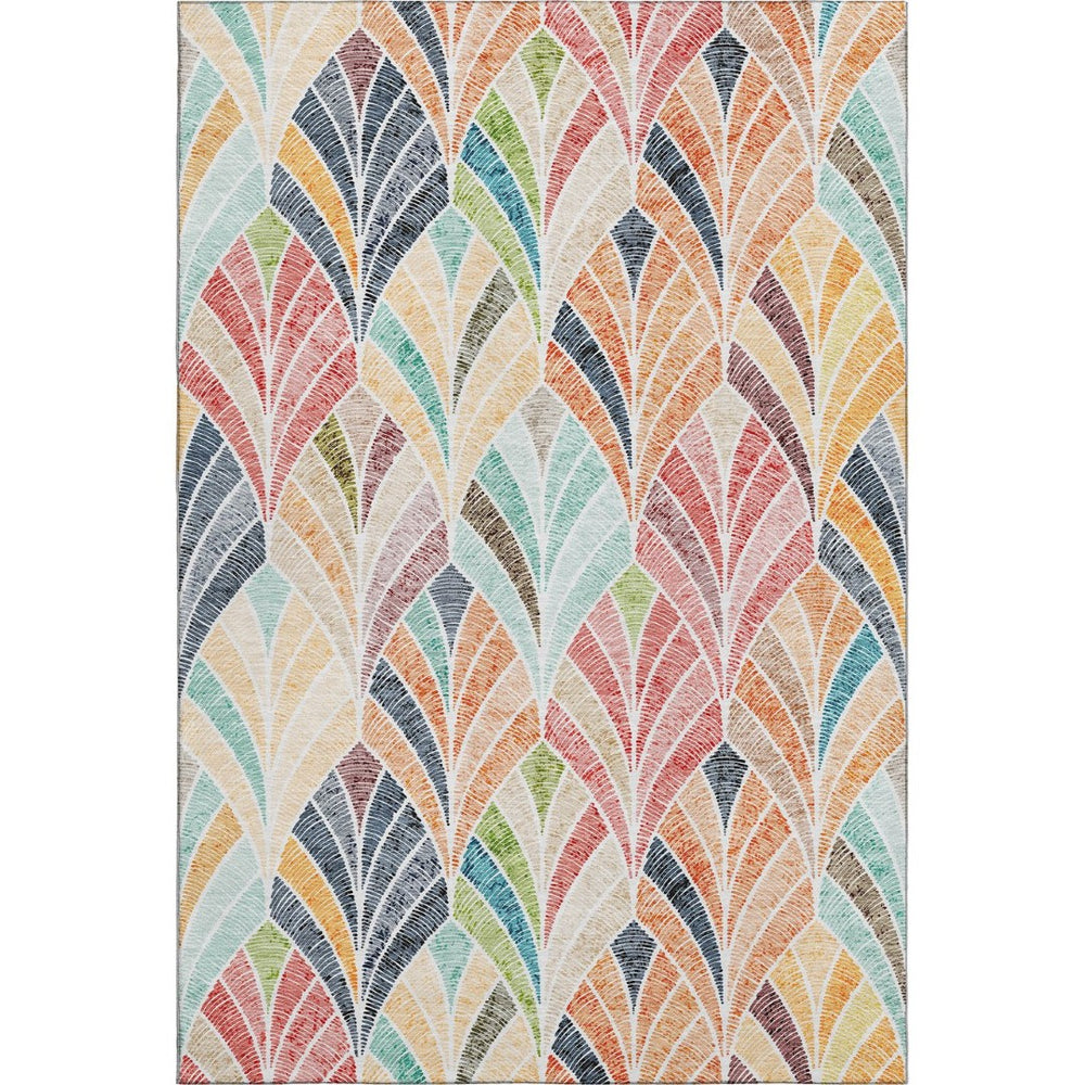 HomeRoots 8' X 10' Vibrant Orange, Gold & Blue Geometric Area Rug - Washable, UV Protected & Stain Resistant! 667615