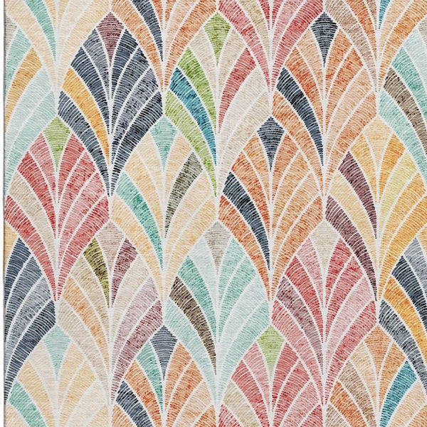 HomeRoots 8' X 10' Vibrant Orange, Gold & Blue Geometric Area Rug - Washable, UV Protected & Stain Resistant! 667615