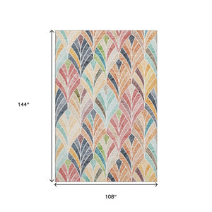 HomeRoots 9' X 12' Colorful Geometric Washable Area Rug with UV Protection for Bright Homes and Patios 667616