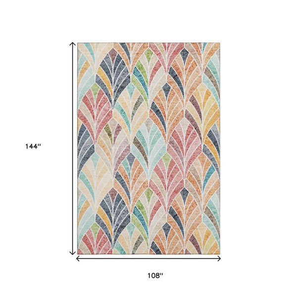 HomeRoots 9' X 12' Colorful Geometric Washable Area Rug with UV Protection for Bright Homes and Patios 667616