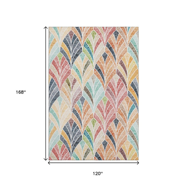HomeRoots 10' X 14' Vibrant Geometric Area Rug - Washable, UV Protected, Stain-Resistant for Busy Homes 667617