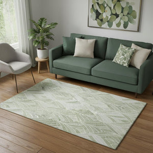 HomeRoots 5' X 8' Sage and Ivory Geometric Area Rug – Stylish, Washable, UV-Protected, Pet-Friendly Design! 667619