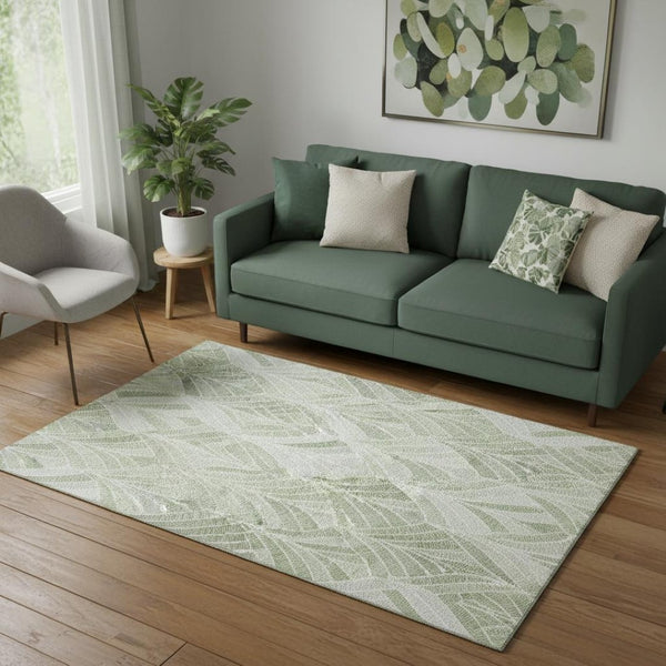 HomeRoots 5' X 8' Sage and Ivory Geometric Area Rug – Stylish, Washable, UV-Protected, Pet-Friendly Design! 667619